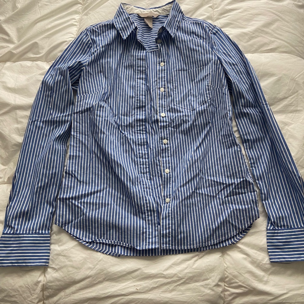 Blue and White Striped Button Down Shirt